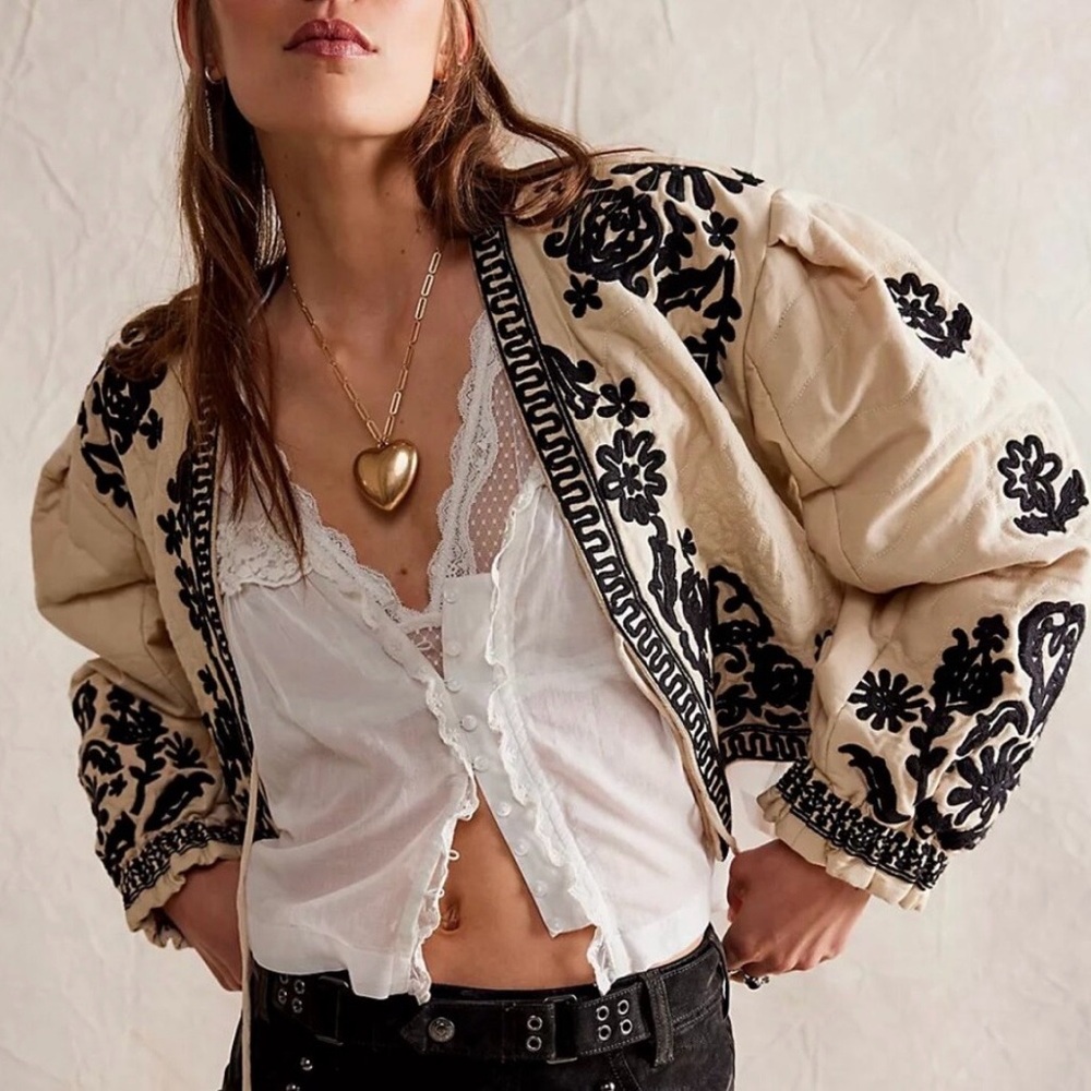 Free People Bali Mabel Jacket in Khaki Combo